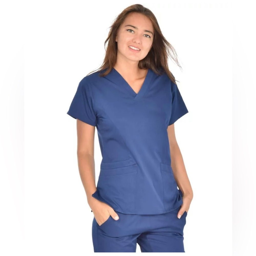 Mini Marilyn Navy Women's 4-Way Stretch V-Neck 3 Pocket Scrub Top (Size S)